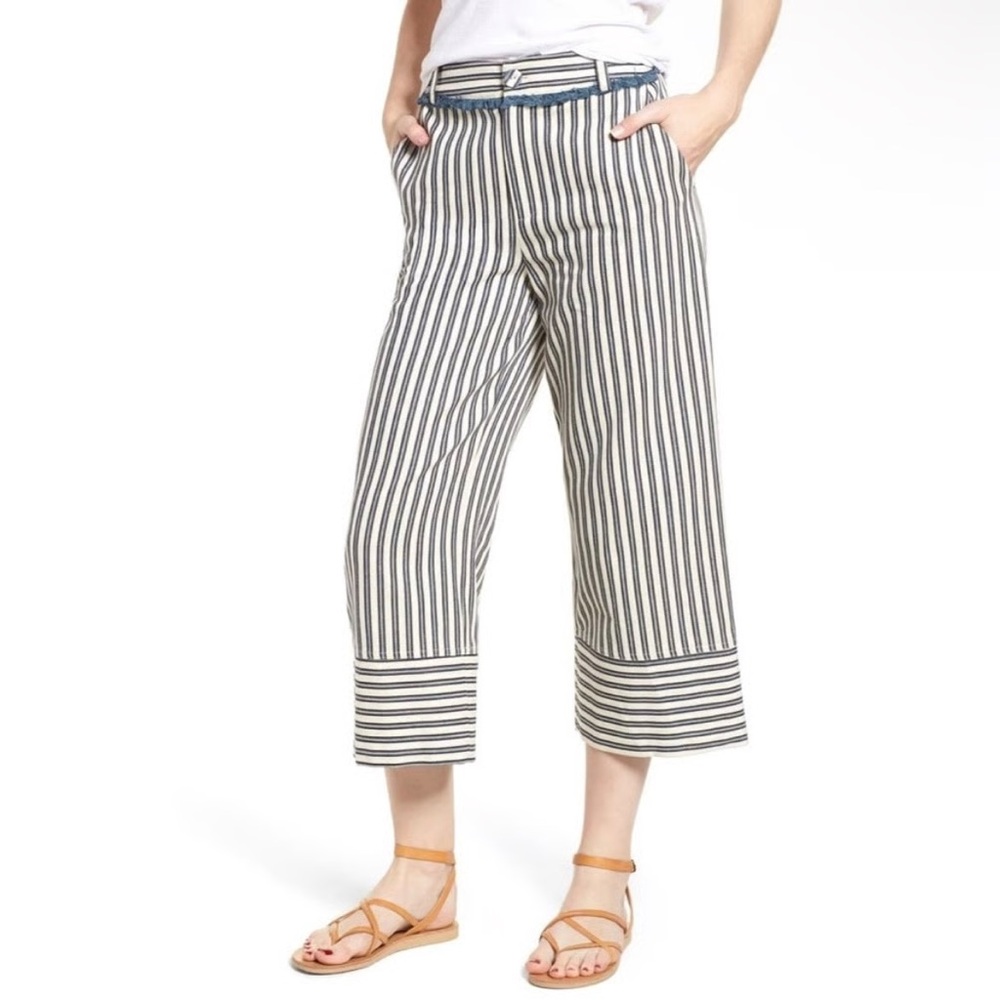 Moon River Black and White Striped Cropped Pants